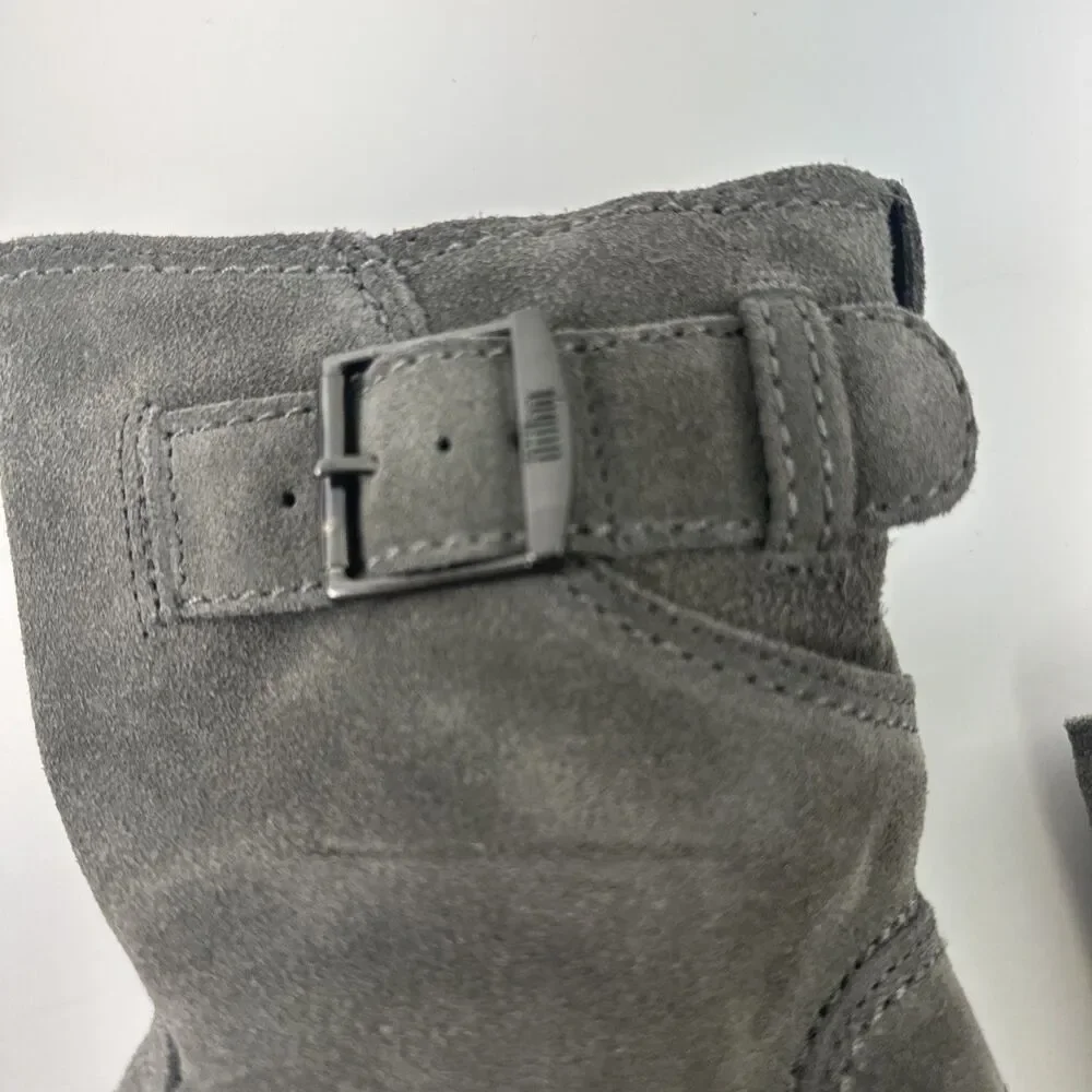 FitFlop Superboot Short Smoke Gray Suede Pull On Buckle Comfort Toning Womens 7
